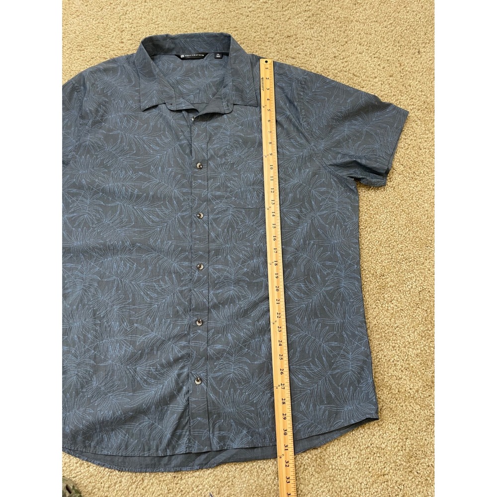 TravisMathew Mens XXL Button Down Short Shirt Grey Blue Palm Trees Print Golf - Picture 6 of 8